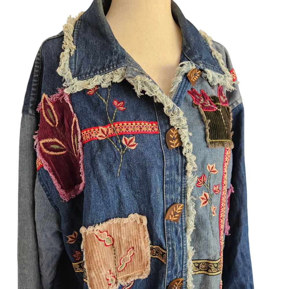 Vintage 90's Patchwork Denim Jacket Button-Up Shi… - image 5